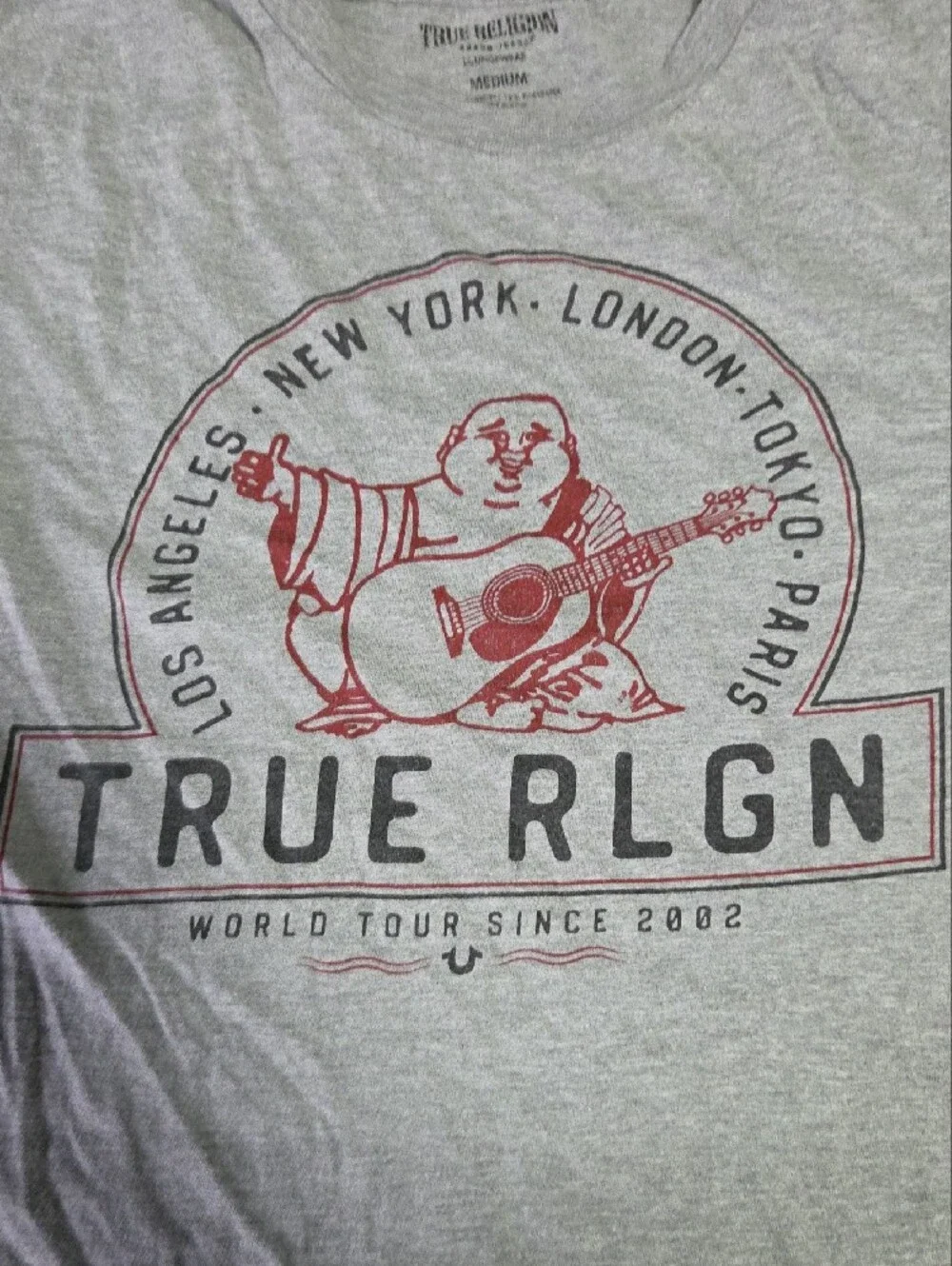True Religion Light Gray Tee with Maroon Graphic Logo